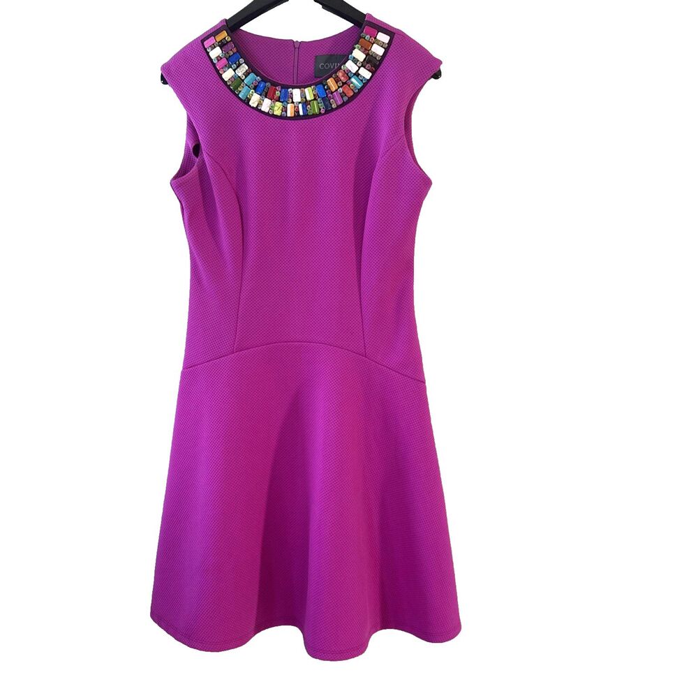 Covington Fit & Flare Stone Neck Sleeveless Fuscia Dress - 6
